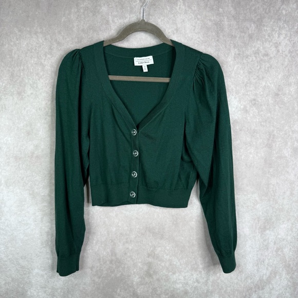 & Other Stories Wool Blend Cropped Puff Sleeve Knit Cardigan In Green Sz M - Picture 1 of 5